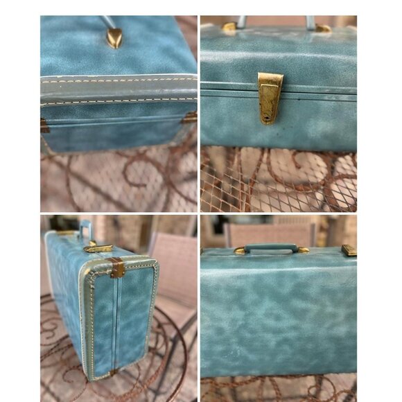 1950s hard shell suitcases in blue marble color three pieces - Picture 8 of 10